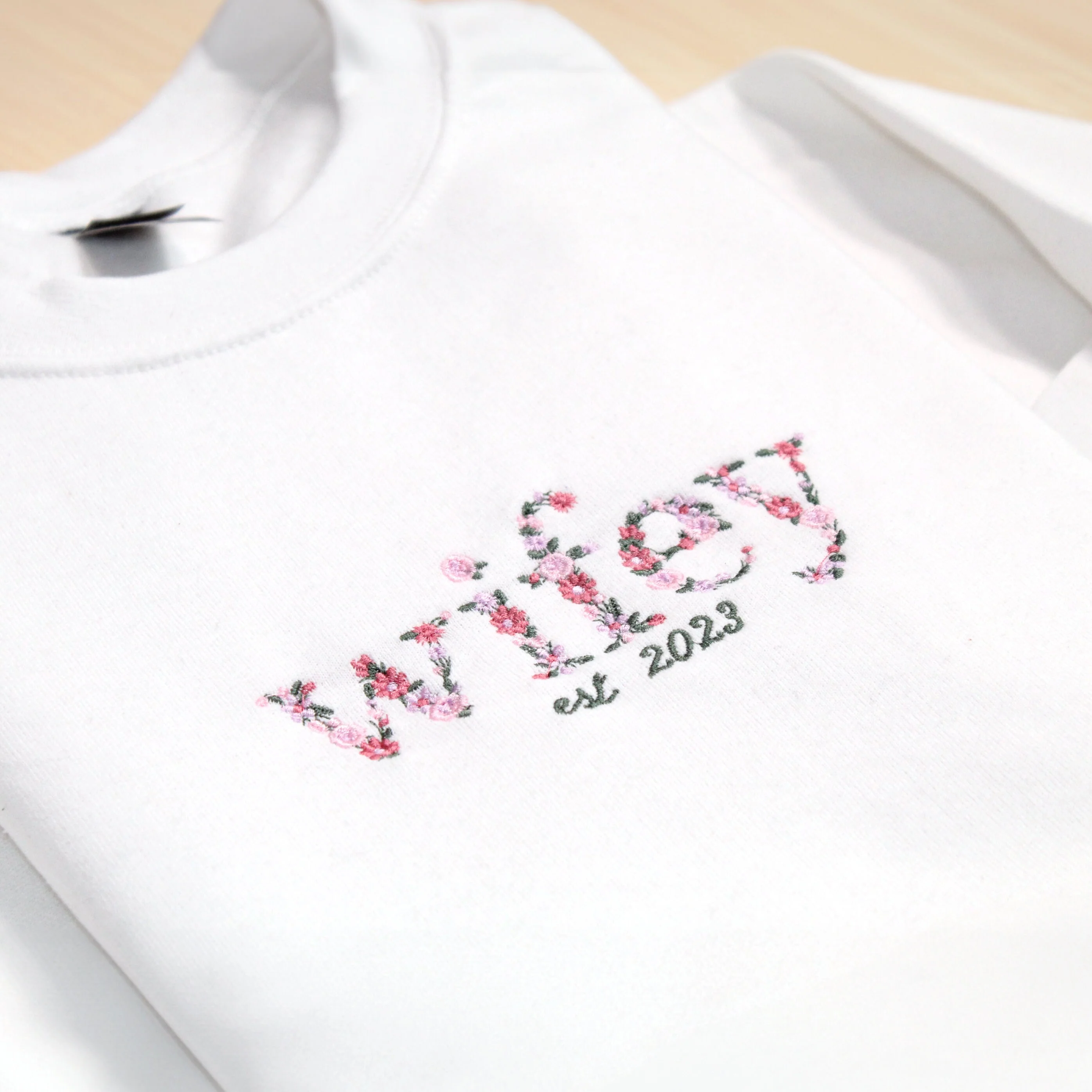 Custom Floral Embroidered Wifey Sweatshirt - Image 4