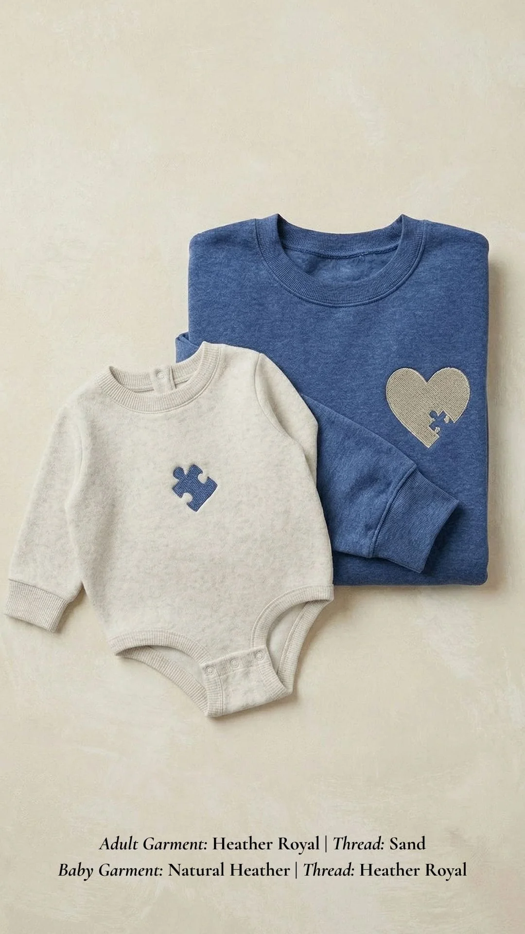 Mama & Mini Puzzle Piece Embroidered Set | Adult Heart Sweatshirt - Image 7
