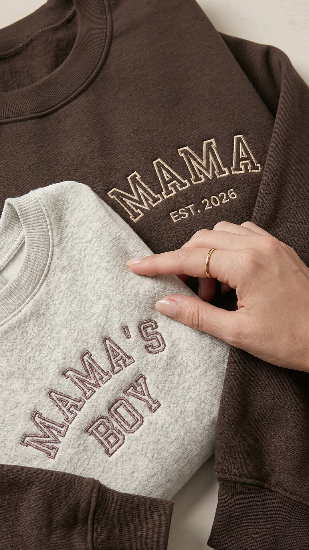 Mama’s Boy Embroidered Set | Adult Mama Est. Sweatshirt - Image 2