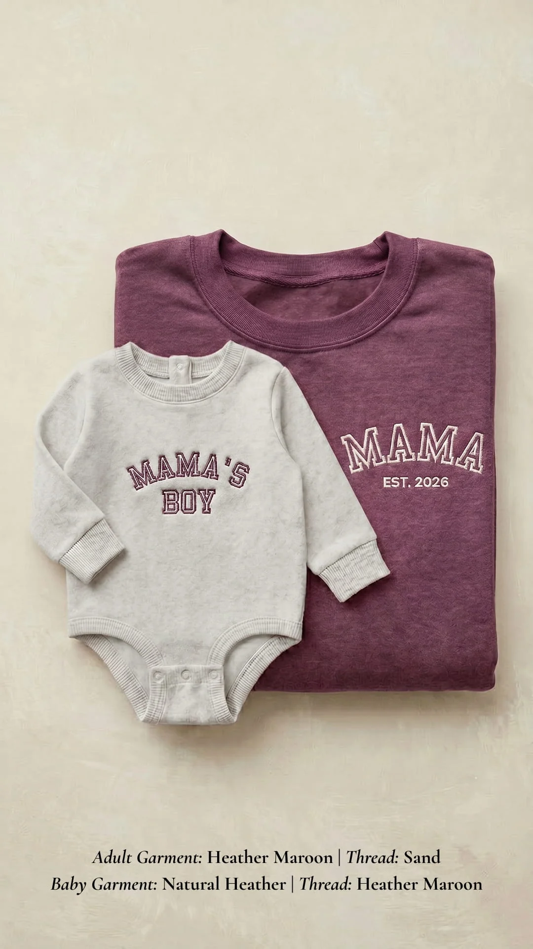 Mama’s Boy Embroidered Set | Adult Mama Est. Sweatshirt - Image 8