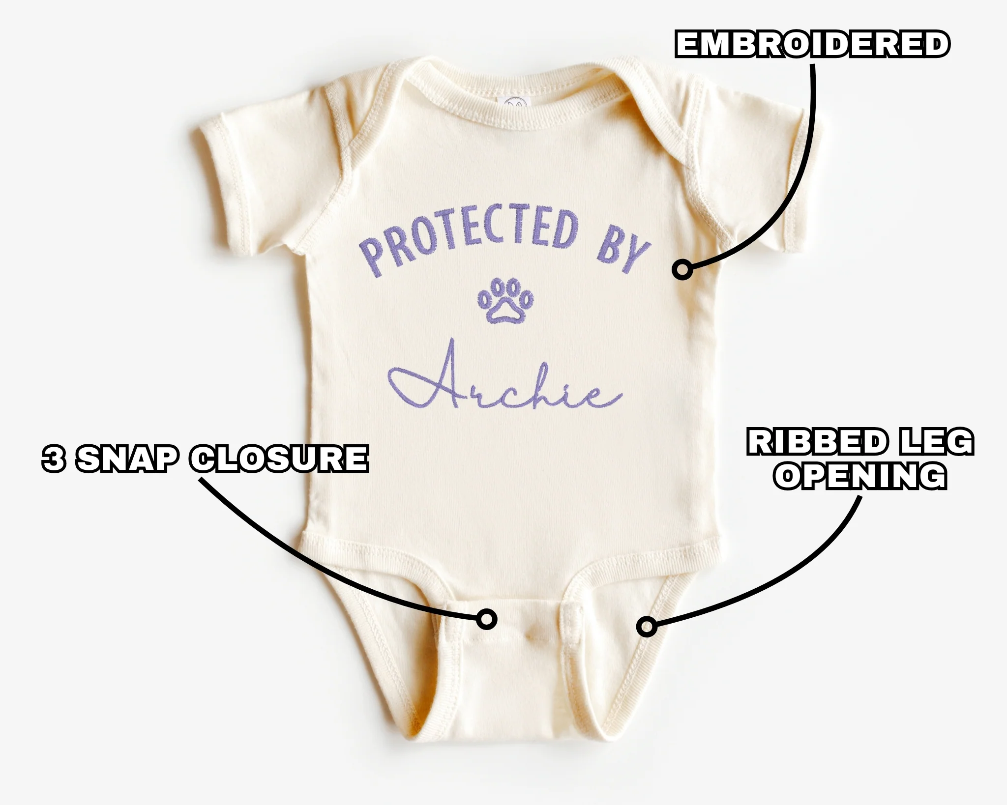 Protected by Dog Embroidered Bodysuit - Image 8