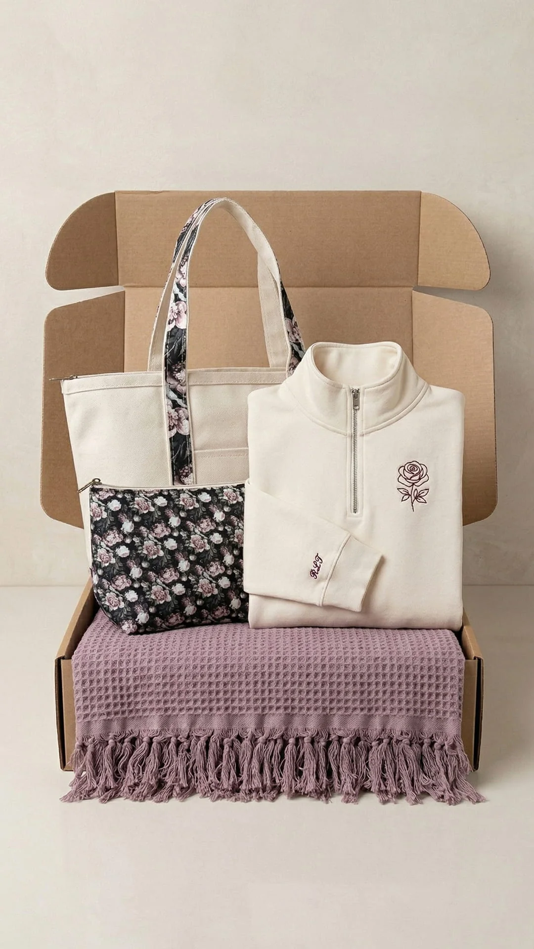 The Floral Keepsake Box | Custom Embroidered Birth Flower Quarter-Zip - Image 11