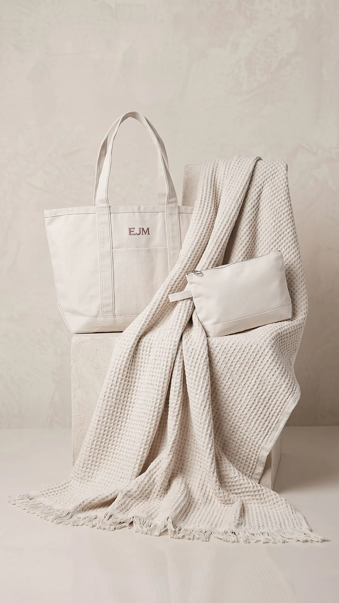 The Monogram Keepsake Box | Personalized Tote, Clutch & Waffle Throw Gift Set - Image 13