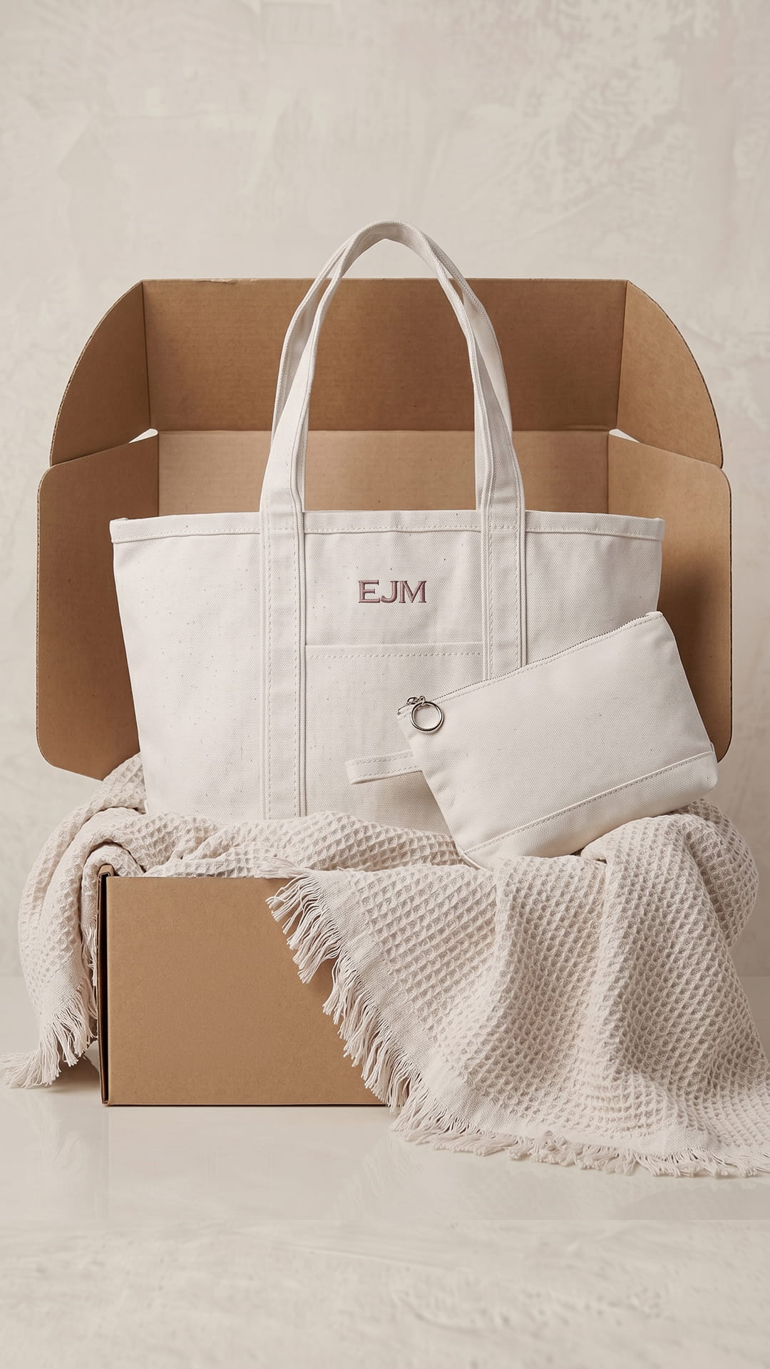 The Monogram Keepsake Box | Personalized Tote, Clutch & Waffle Throw Gift Set - Image 9