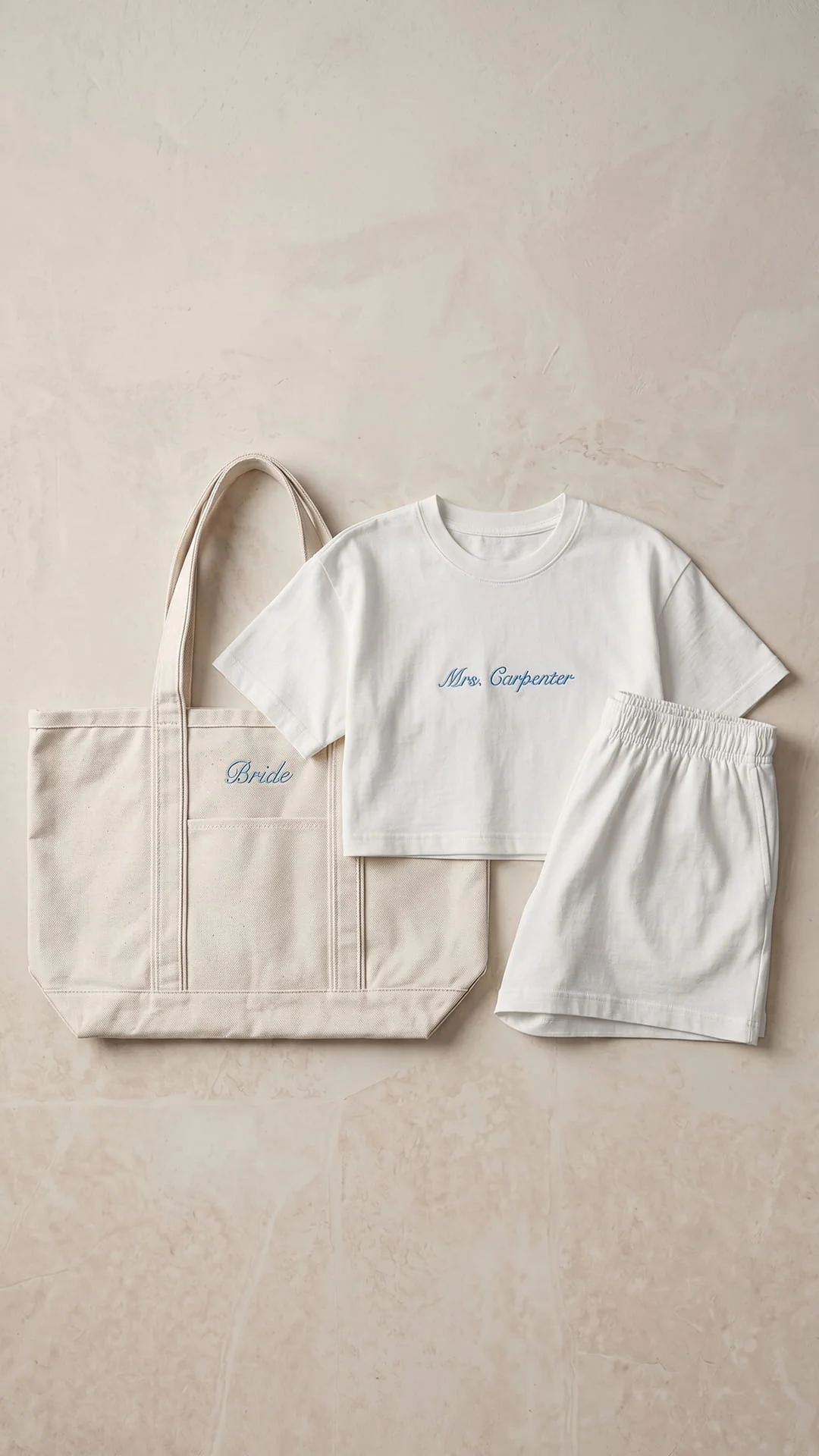 The Mrs. Gift Set | Embroidered Crop Tee, Matching Shorts & Bridal Tote - Image 9