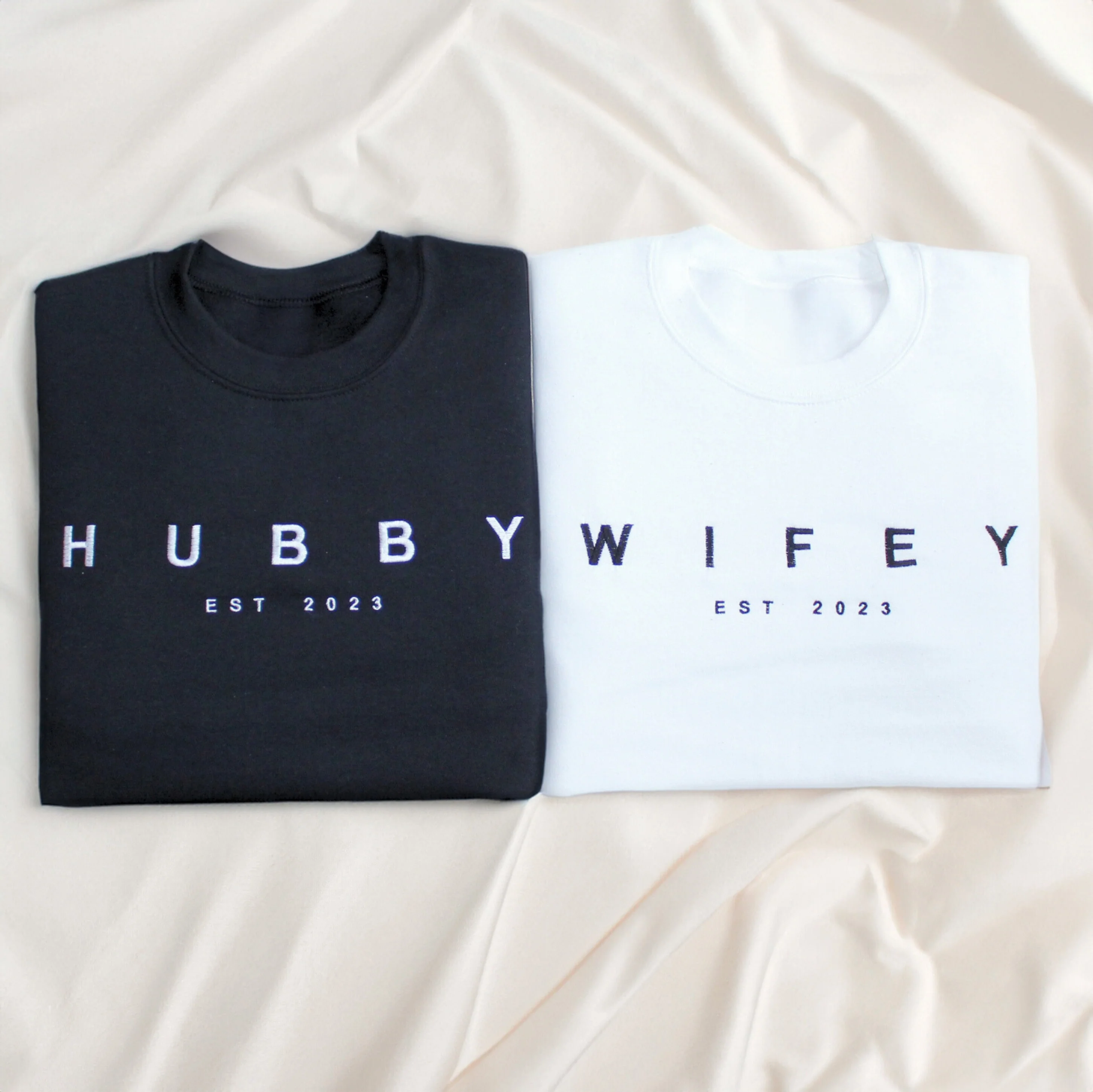 WIFEY HUBBY Embroidered Custom EST Crewneck Sweatshirt - Image 4